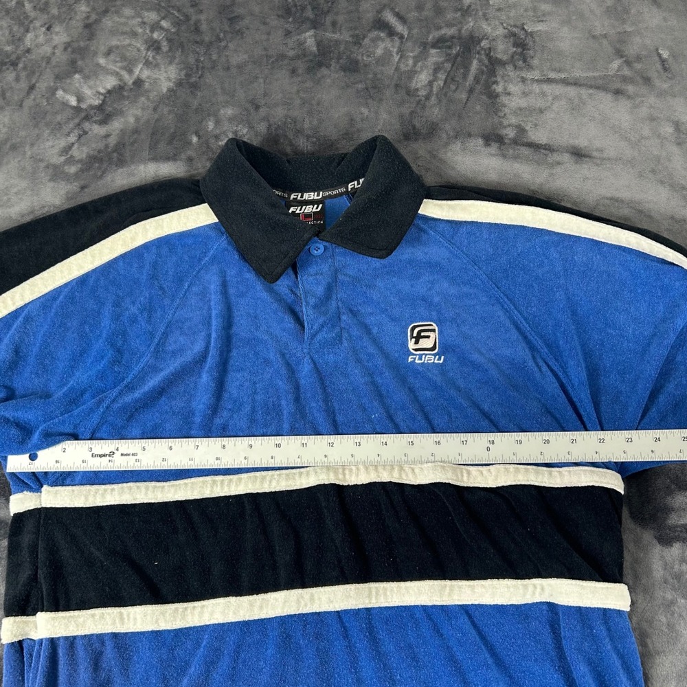 Vintage FUBU Polo Shirt Mens Large Blue Terry Cloth Colorblock 90s Streetwear - Picture 3 of 8